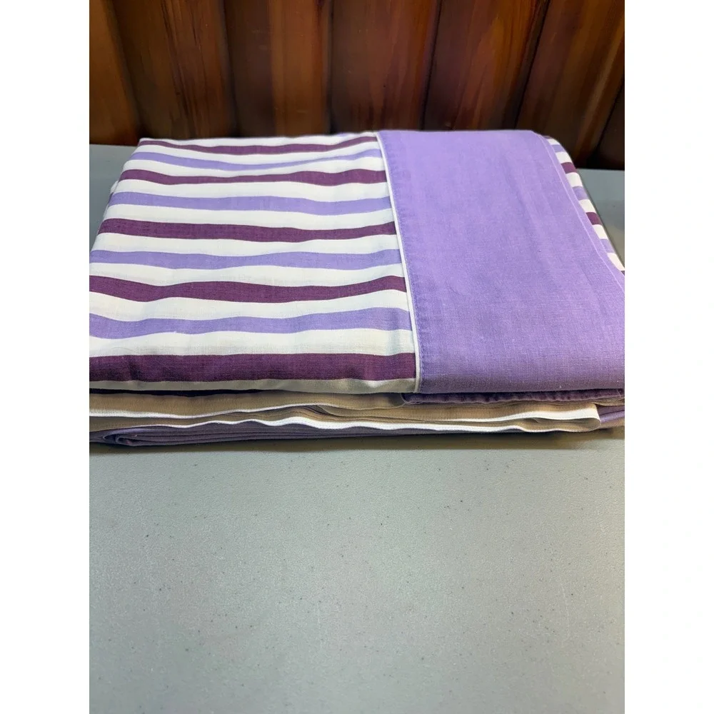 VTG Retro JCPenney Full Flat & Fitted Bed Sheets Purple striped USA 70's Double